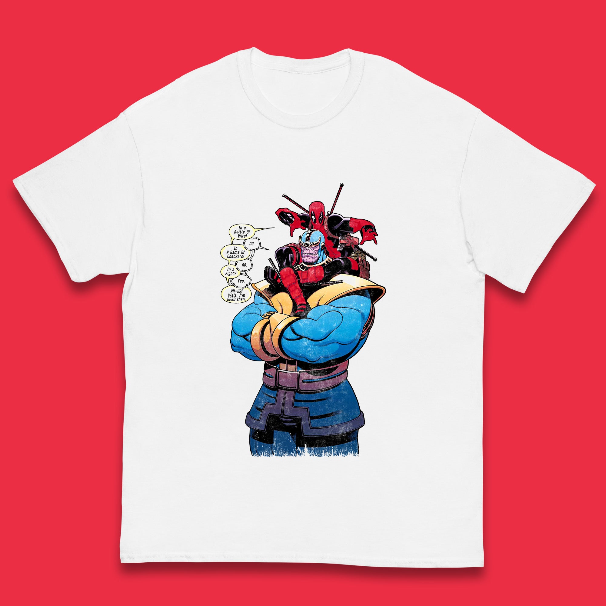 Marvel Comics Deadpool Minibus 3 Deadpool VS Thanos Comic Book Fictional Character Kids T Shirt 150