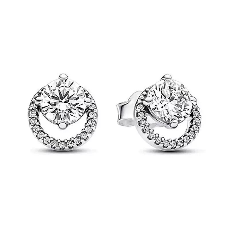 Circle Earrings Zircon Heart Earrings 100% S925 Pure Silver Women's Earrings Jewelry Suitable For Valentine's Day Gifts