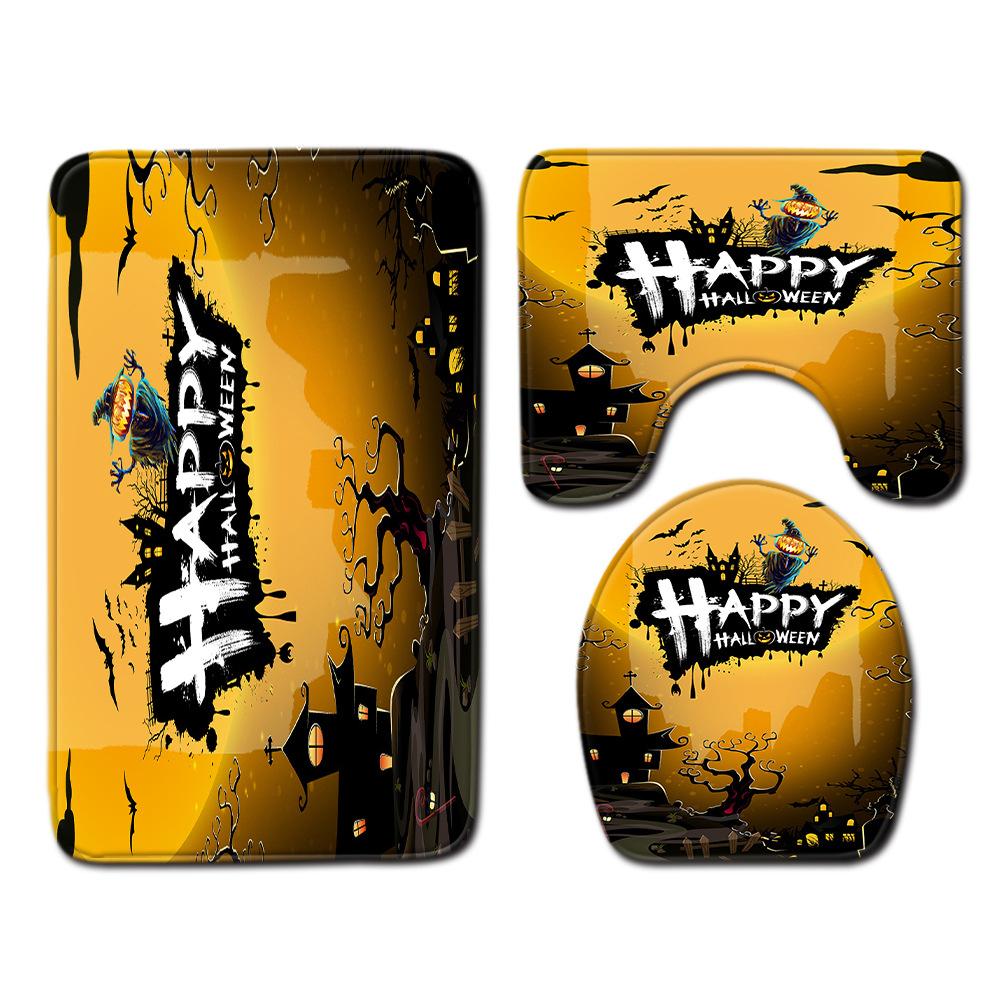 Halloween Bathroom Four-Piece Combination Set Bedroom Non-Slip Carpet Floor Mat Door Mat