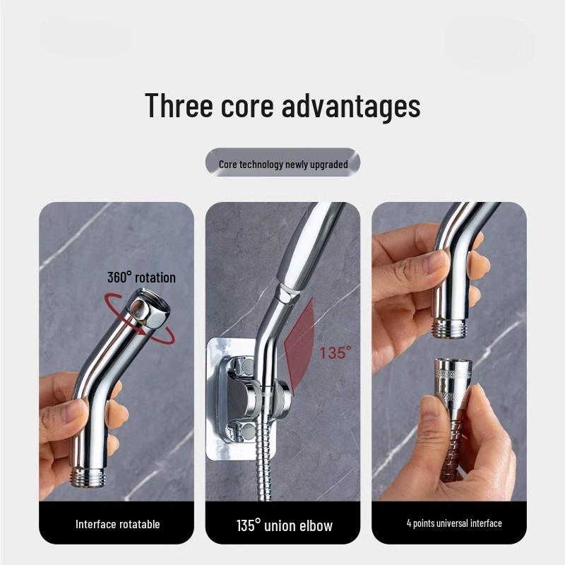 Adjustable 5-Degree Split Angle Copper Elbow Handheld Shower Head with Rotating Top Spray