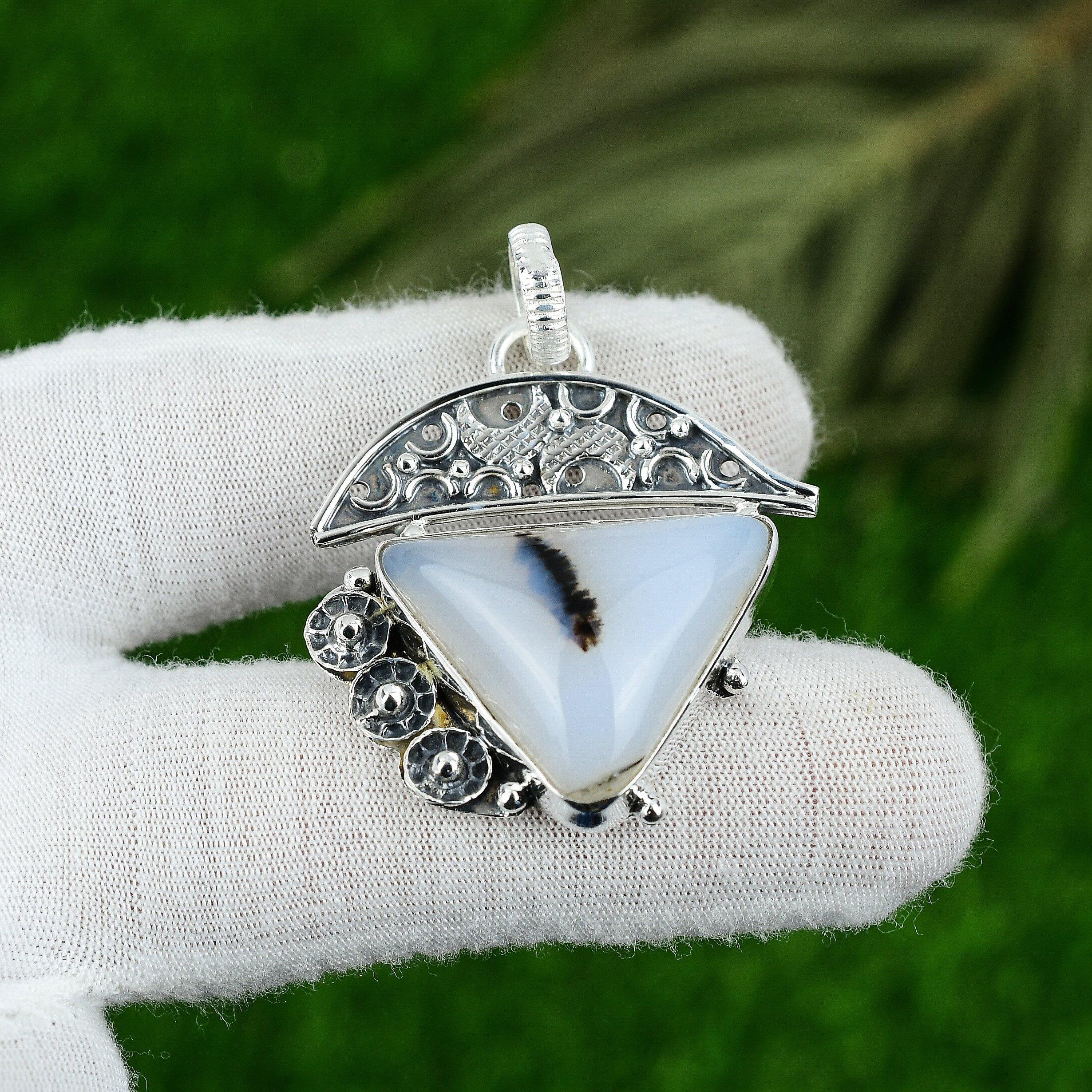 Триллион Дендритовый Тигровый Камень 925 Стерлинговое Серебро Безель Дочь Свадебный Кулон