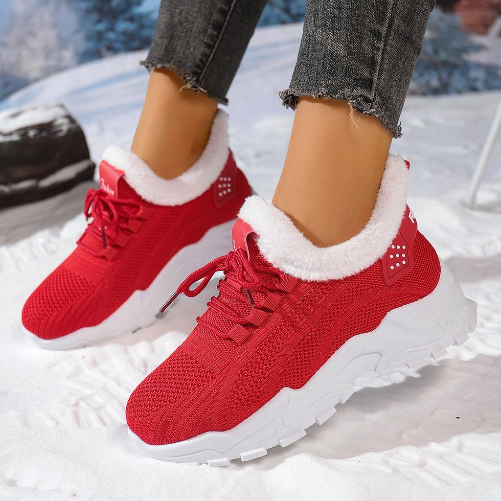 Sneakers/Stivali da Corsa Invernali Caldi da Donna Antiscivolo con Fodera in Peluche - Scarpe Slip-On Basse con Suola Ammortizzata in PVC - Tomaia in Tessuto Lavabile a Mano
