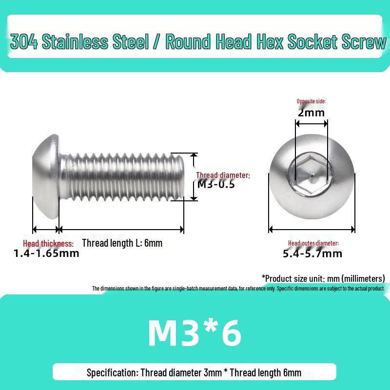 304 Stainless Steel Mushroom Head Hexagon Screw M2-M6