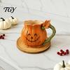 Pumpkin Coffee Mug Smiling Face with Vine Handle And Leaf Design, Resin Spooky Holiday Gift Cup, Creative Water Cup for Halloween Home