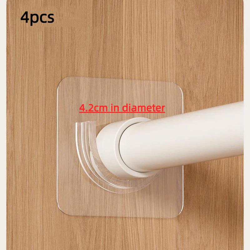 4 Pcs Transparent Adhesive Curtain Rod Brackets No Drilling Strong Load Bearing For Bathroom Bedroom Home Use