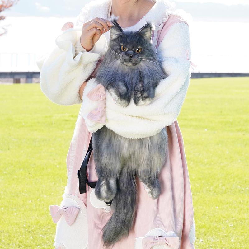 Hochwertiger Plüsch-Haustier-Rucksack mit lebensechter Optik, weiche, hautfreundliche schwarze Maine-Coon-Katze, Rucksack für junge Leute, täglicher Gebrauch