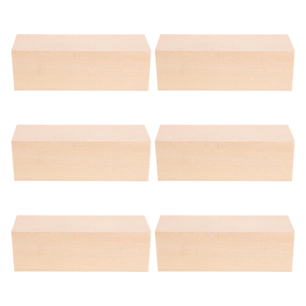 6Pcs Smooth Basswood Carving Blocks Rectangle Unfinished Wooden Craft Blocks for Painting Carving DIY Decor Arts Crafts Natural