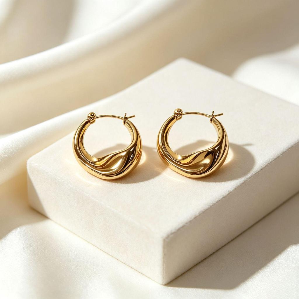 Curved Gold Stainless Steel Earrings - Simple, Luxurious Design with Bright Surface for Versatile Style.