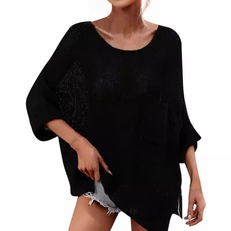 Autumn Women’s European & American Loose Pullover Knit Sweater with Pockets - Casual Round Neck, Long Sleeve