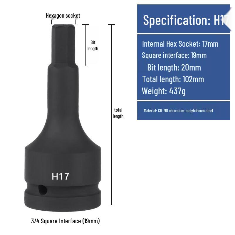 

OLOMM Heavy-Duty 3/4-inch Hex Impact Socket Bit