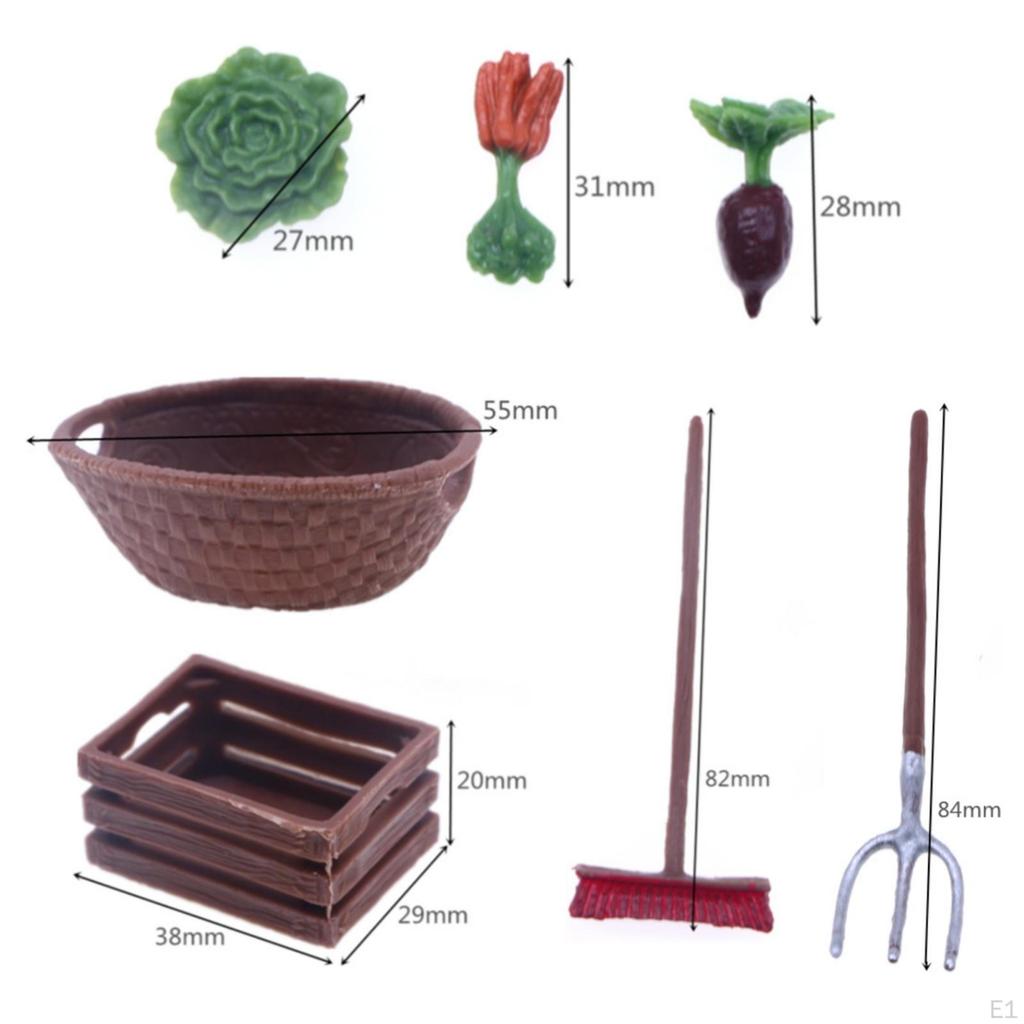Dollhouse Farm Scene Accessory Collection Assorted Color Miniature Farming Set with Basket