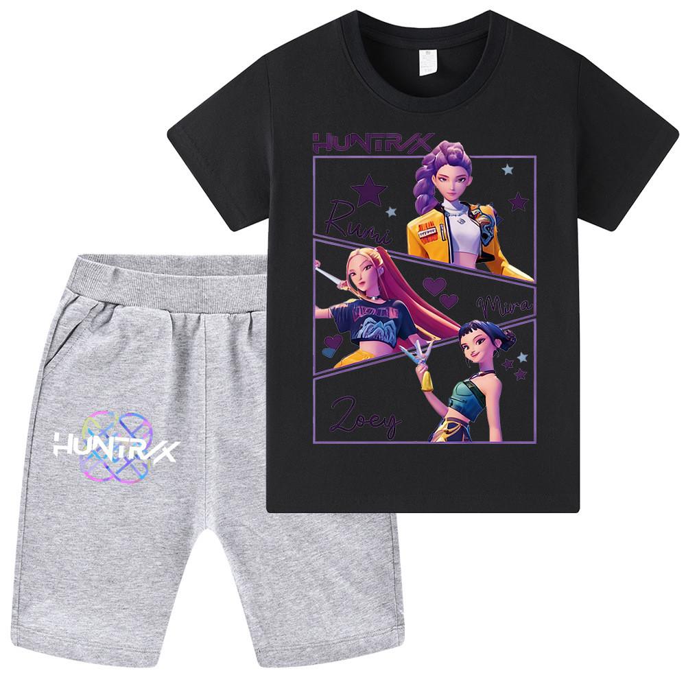 WA1241 Kids Boys Girls Kpop Rumi Zoey Mira Print Short Sleeves T-shirt Shorts Pants Sets