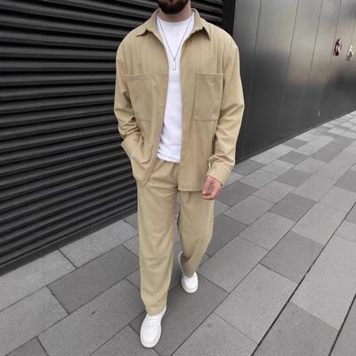 Men's Corduroy Long Sleeved Long Pants Casual Two-piece Set