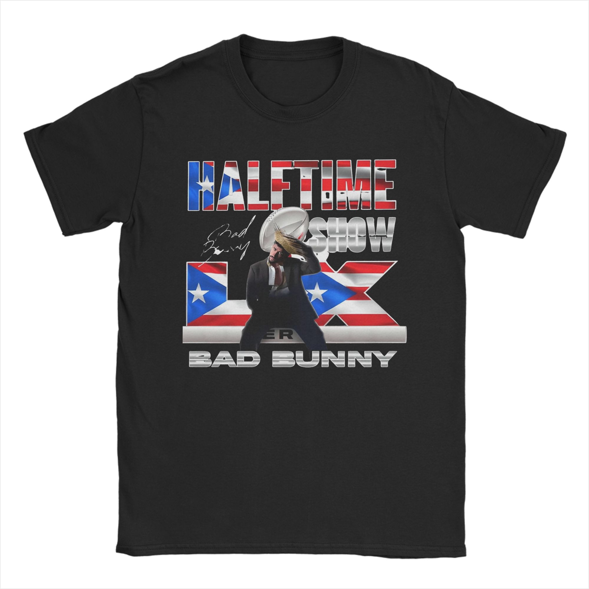 

Printed Bads Bunnys Halftime Show T Shirt for Men Women 100% Cotton Tee Shirt Short Sleeve Tops 5XL різнокольоровий