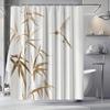 1 ks Zlatá textura Chinoiserie Závěs do sprchy - Bambus a Kolibříci, 12 Háčků, Polyester, Voděodolný, 71x71
