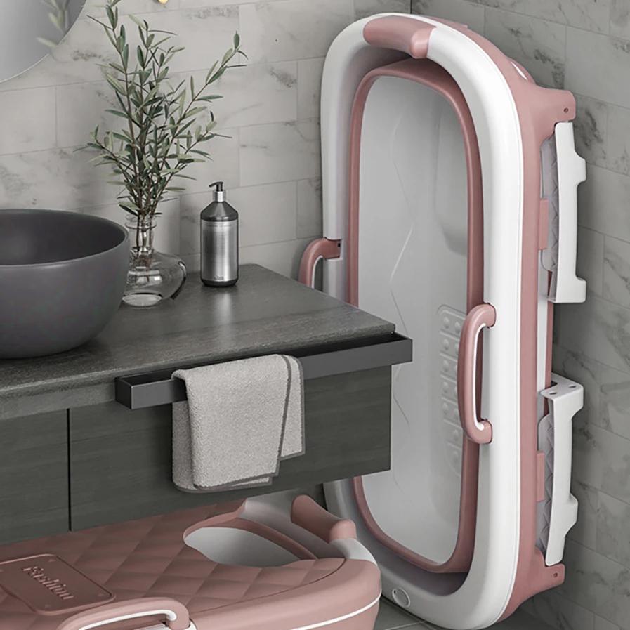 Wanna Składana Silikonowa Różowa Przenośna Kąpiel  Domowe Spa 110Cm