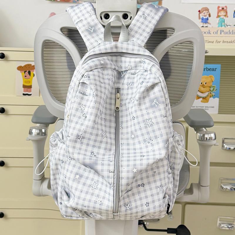 Schoolbag High Value Plaid Schoolbag Female Junior High School Student High School Student Light Casual Backpack Korean Primary School Student