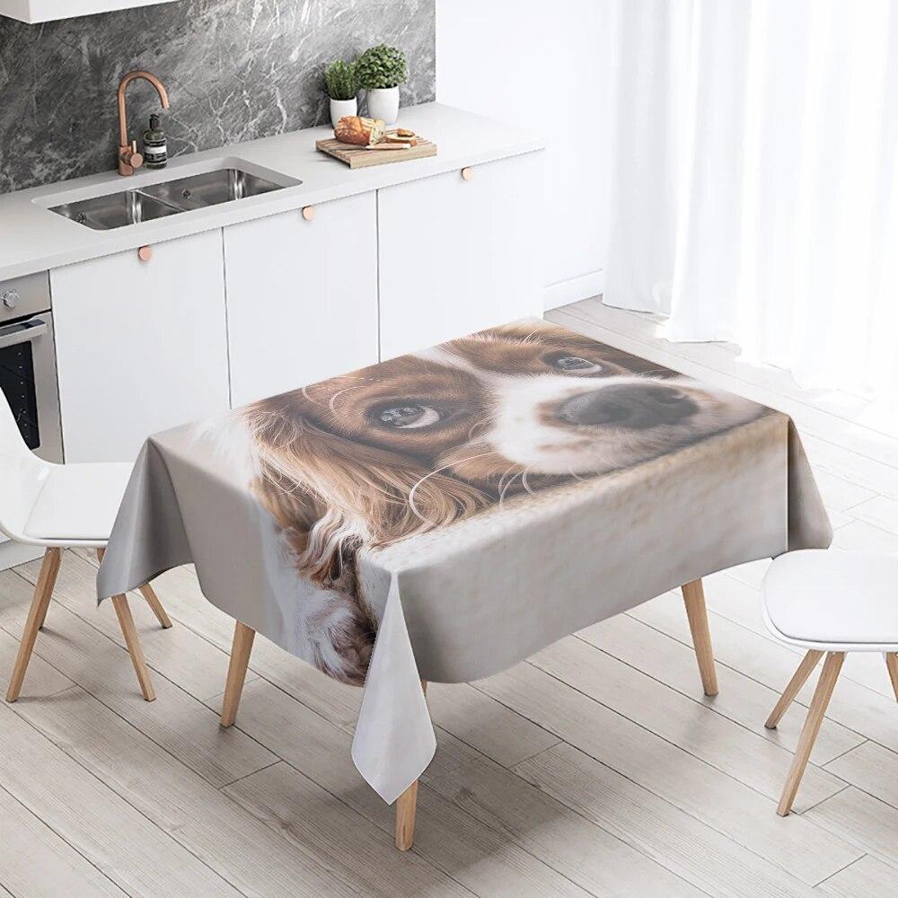 Cute Puppy Tablecloth Camping Party  Anti-Stain Waterproof Rectangular Kitchen Table Home Decor