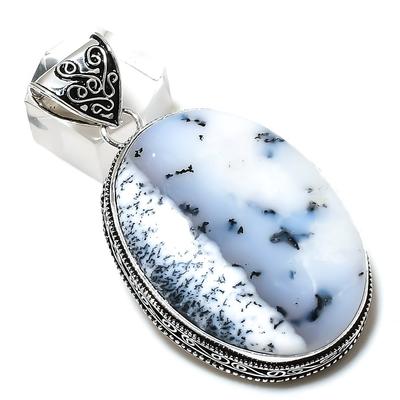Natural Dendrite Opal Gemstone 925 Sterling Silver Gift Pendant 2.44" U0q52