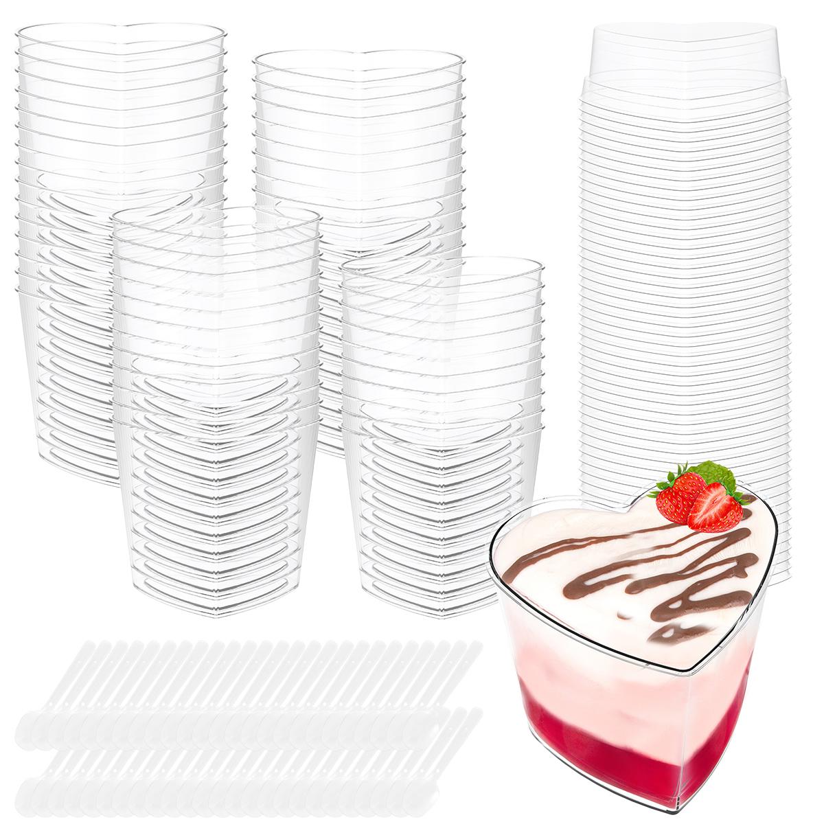 50sets Dessert Cups Mini Cake Pans with Lids Spoons 6oz/180ml Mini Reusable Dessert Container Clear Plastic Ice Ceam Cup