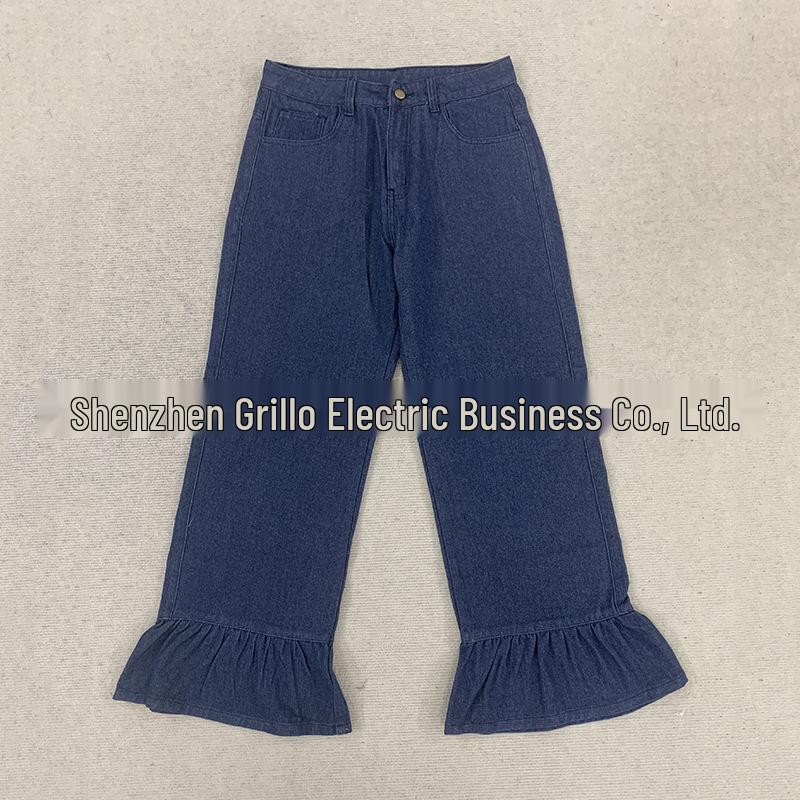 Y2K Style High Waist Wide Leg Ruffle Jeans for Women