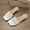 French Gentle Woven Hollow Cool Slippers Women's Summer Wear Square Toe Sexy Simple High-heeled Slippers