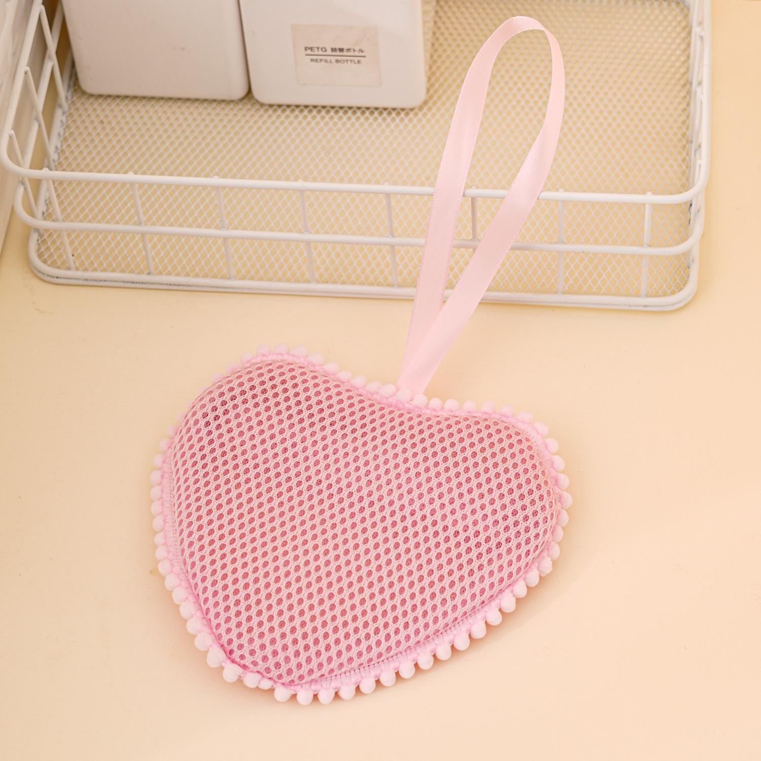 Heart-shaped Bath Ball Cloud Shape Soap Bag Cloud Multi-functional Mesh Foaming Bath Sponge With Lanyard Fast Foaming Shower розовый