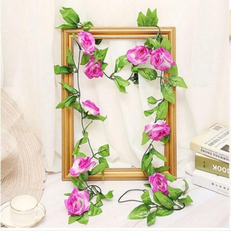 250CM/lot Silk Roses Ivy Vine with Green Leaves For Home Wedding Decoration Fake leaf diy Hanging Garland Artificial Flowers