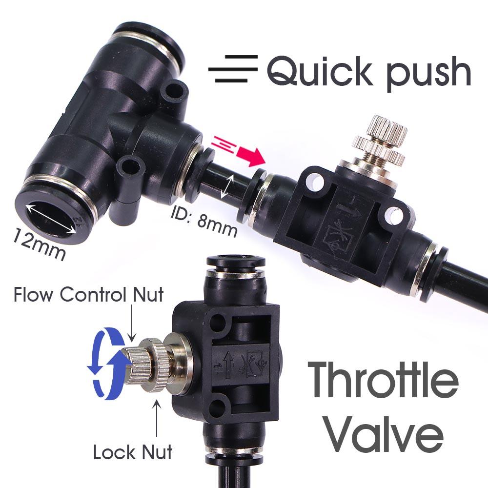 3/8" 360° Bend Misting Nozzles with Throttle Valve Control Flow Adjustable Atomizer Sprayer for 12mm PE Tubing Garden Irrigation