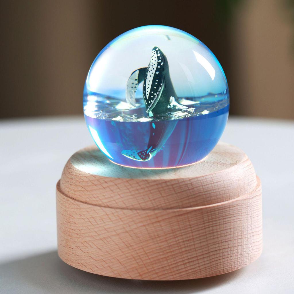 Ocean Whale Resin Crystal Ball Night Light Music Box – Ideal Birthday Gift for Kids & Friends
