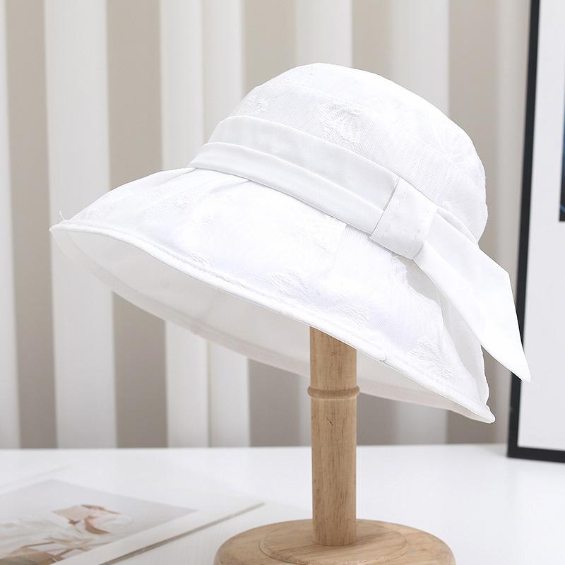Simple jacquard lace mesh hat women's spring summer light and breathable travel sunscreen hat large brim sunshade bucket hat