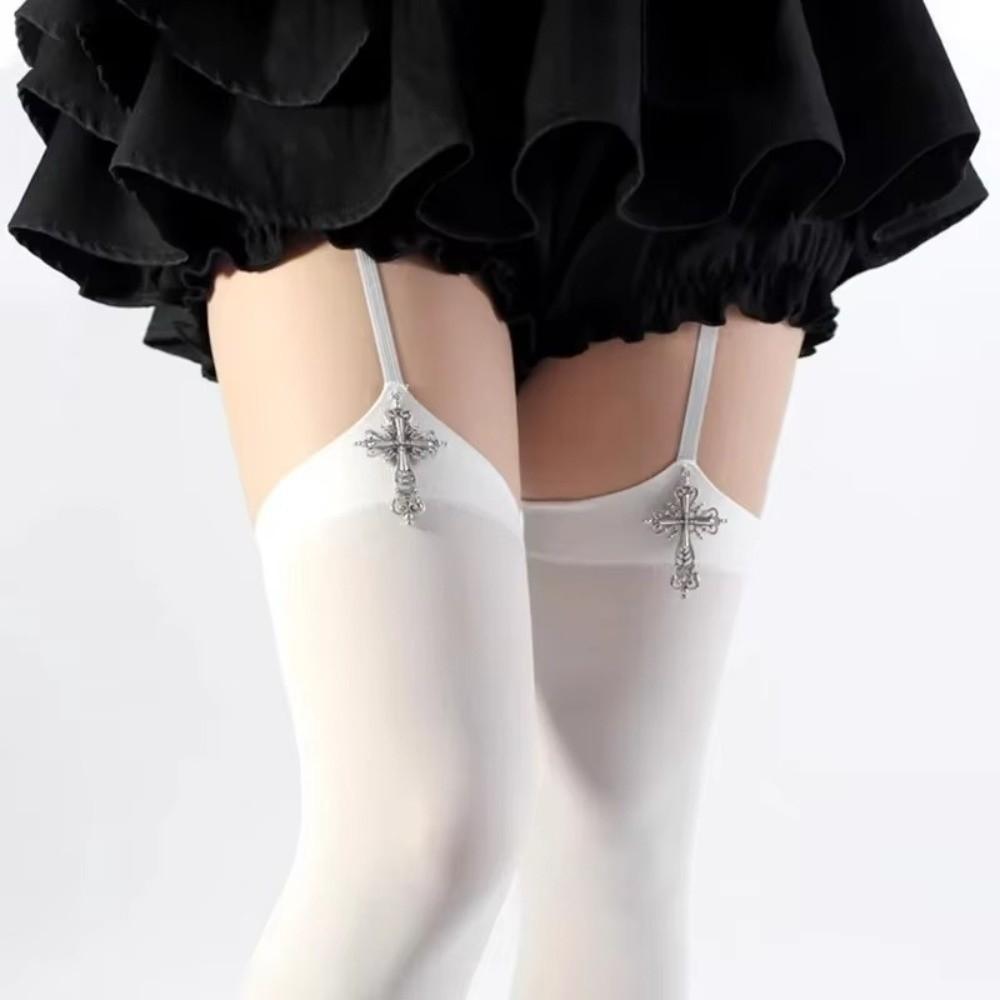 Personality Thin Gothic Cross Suspender Socks 3D Cross Lolita Over Knee Stockings Y2K Women Stockings Women Wear