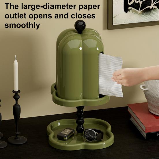 Retro Tissue Box Vintage Tissue Roll Holder Napkin Organizer Stand with Trinket Dish for Home Bedroom Living Room Dining Room Table