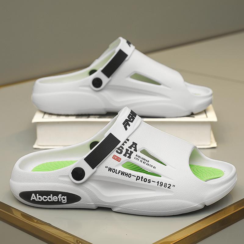 Men's Anti-Slip Outdoor Clog Sandals - Quick-Dry EVA Beach Shoes with Bold Letter Print, Lightweight Garden/Camping Sandals for Walking