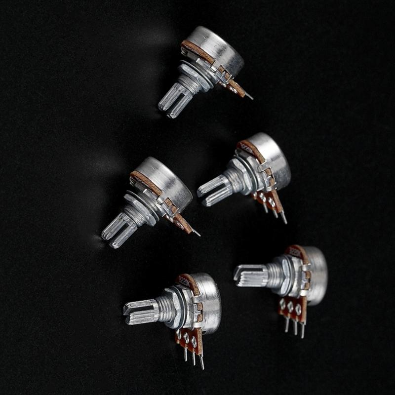 5 Pack Split Shaft 220K Ohm Potentiometer with 3 Pin Terminal Suitable for Easy Wiring In Guitar Amplifier Circuits