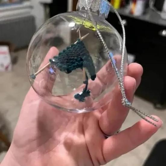 Holiday Sewing Snow Ball Ornament Plastic Clear Balls Xmas Hanging Ornament Seamstress Gift for Knitters Yarn Lovers