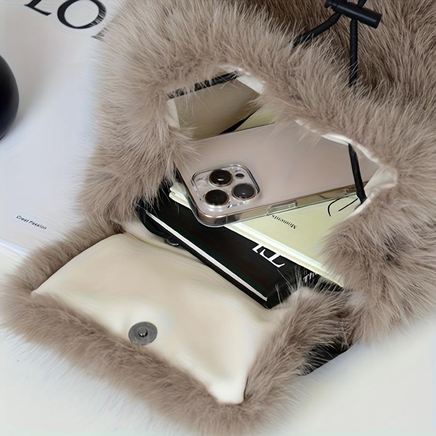 1pc Elegant Women'S Faux Fur Backpack - Adjustable Strap, Drawstring Closure, Multi-Pocket Design,Perfect for Travel & Casual Use
