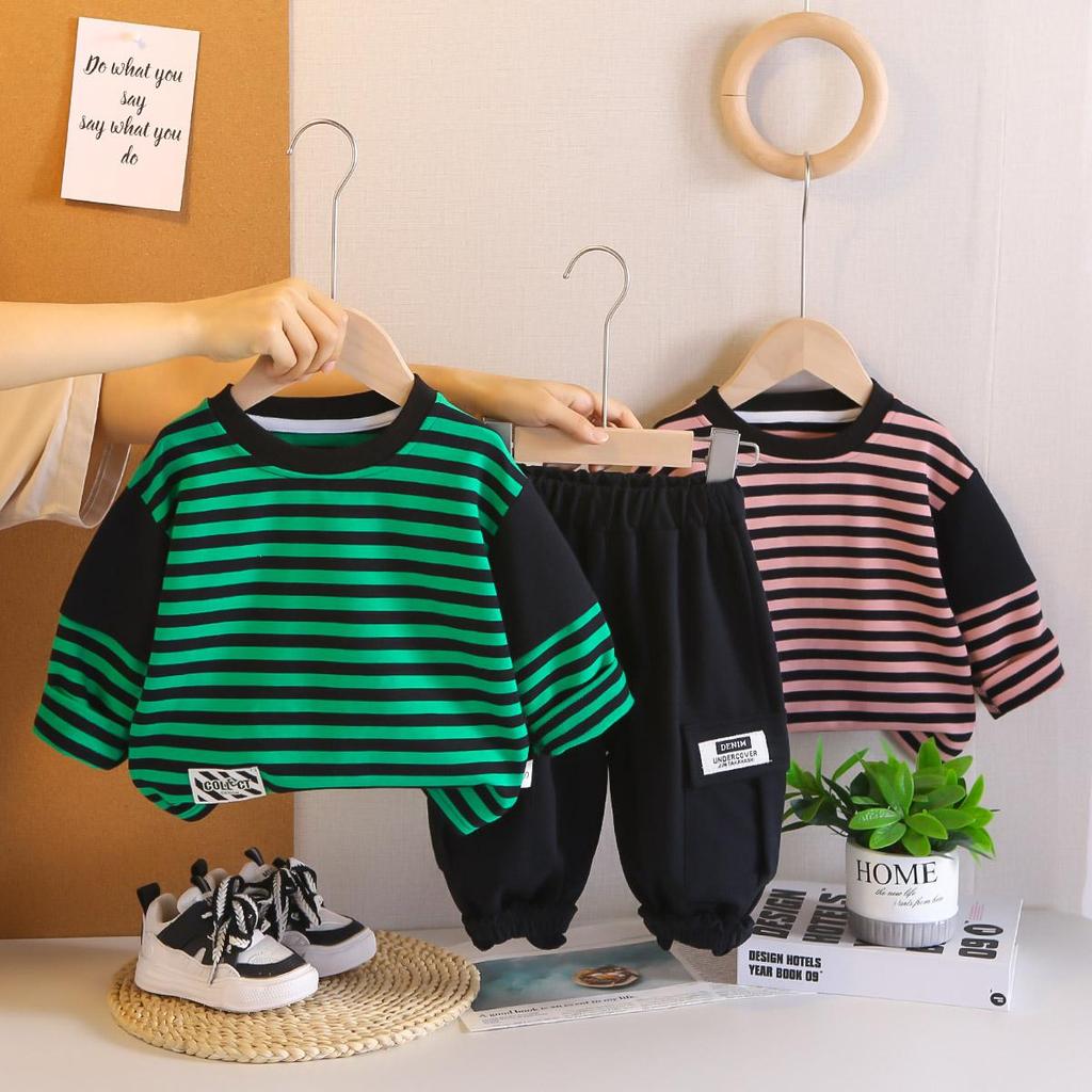 0-5-year-old Children's Long Sleeved 2-piece Set, Boys' Striped Hoodie+casual Pants Set, High-quality Clothes for Children
