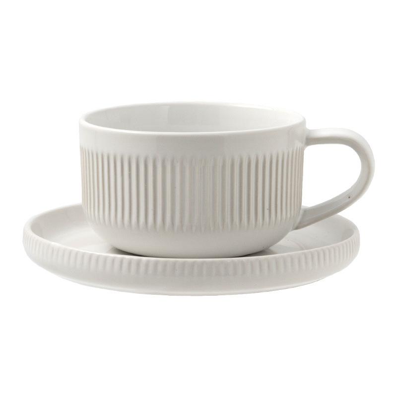 Embossed Ceramic Cup and Saucer Kit Afternoon Tea Tea Set Latte Cup Household Breakfast Cup Simple Style Coffee Cup and Saucer