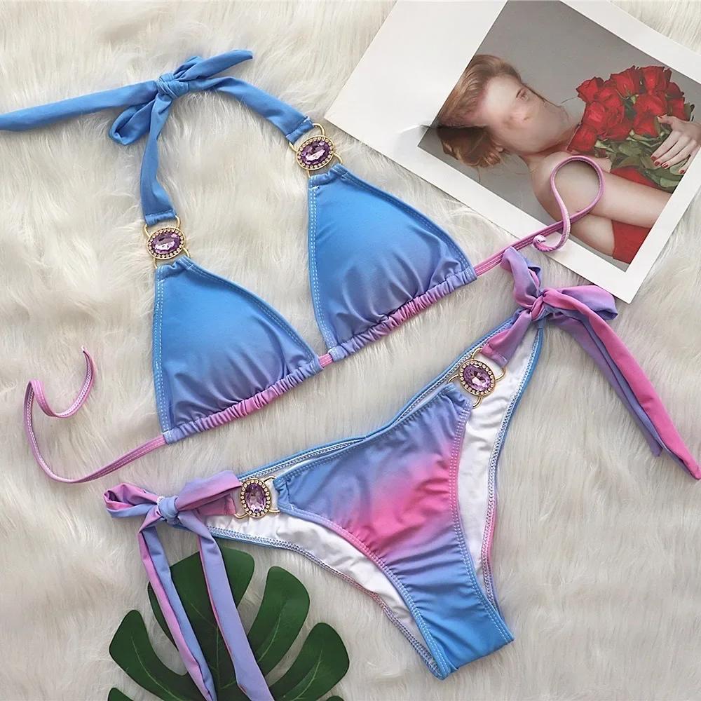 

2025 Новый Сексуальный Набор Бикини Женский Купальник с Халтер-шеей Женский Градиентный Купальник Купальный Костюм Летняя Вакансия Пляжная Одежда L фиолетовый