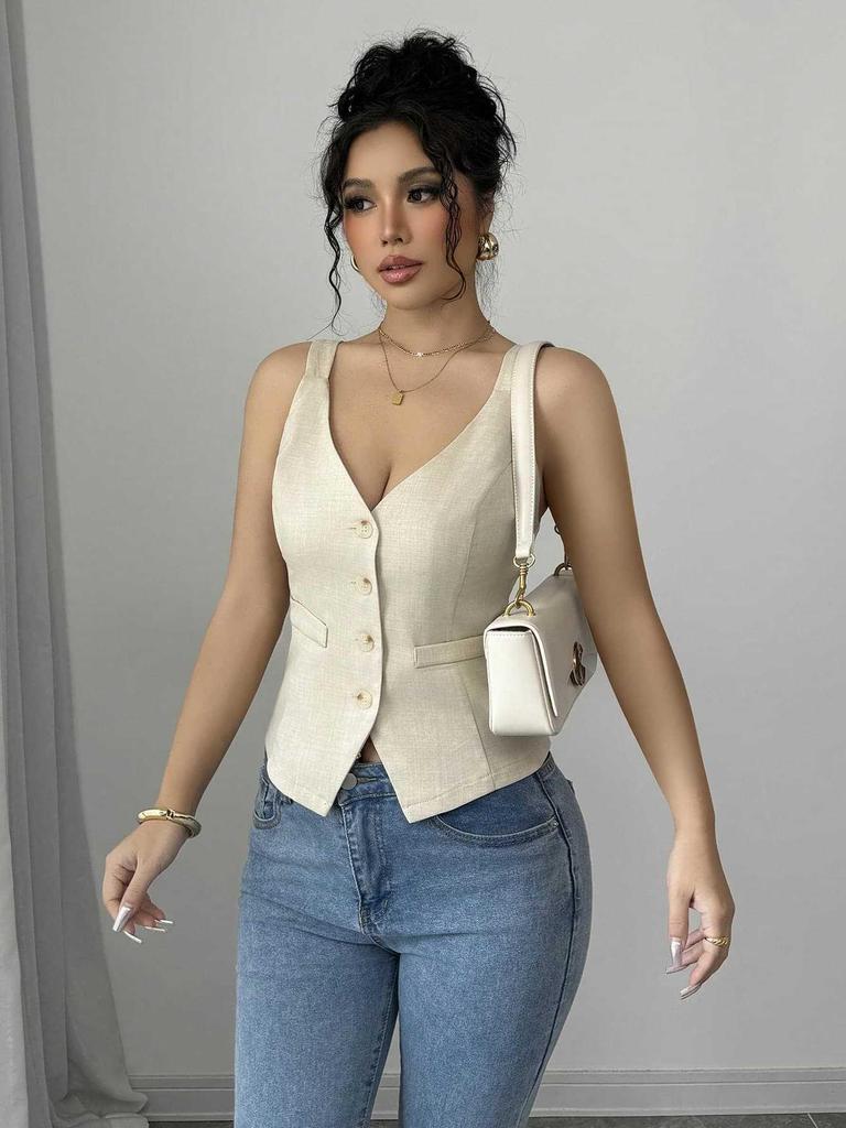 2025 Summer V-Neck Button-Up Cardigan Vest