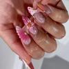 3D Floral Rhinestones Pearls Gradient Pink Press On Nail With Gold Foils Design For Women Party