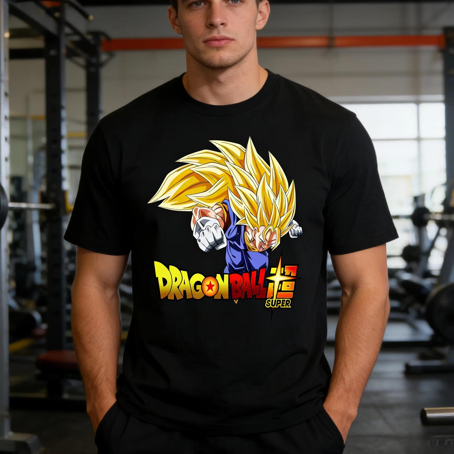 

2026 New Dragon Ball Anime Goku Super Saiyan Printed Short Sleeve T-shirt Men s and Women s T-shirt Men s Tops Sports T-shirt S разноцветный