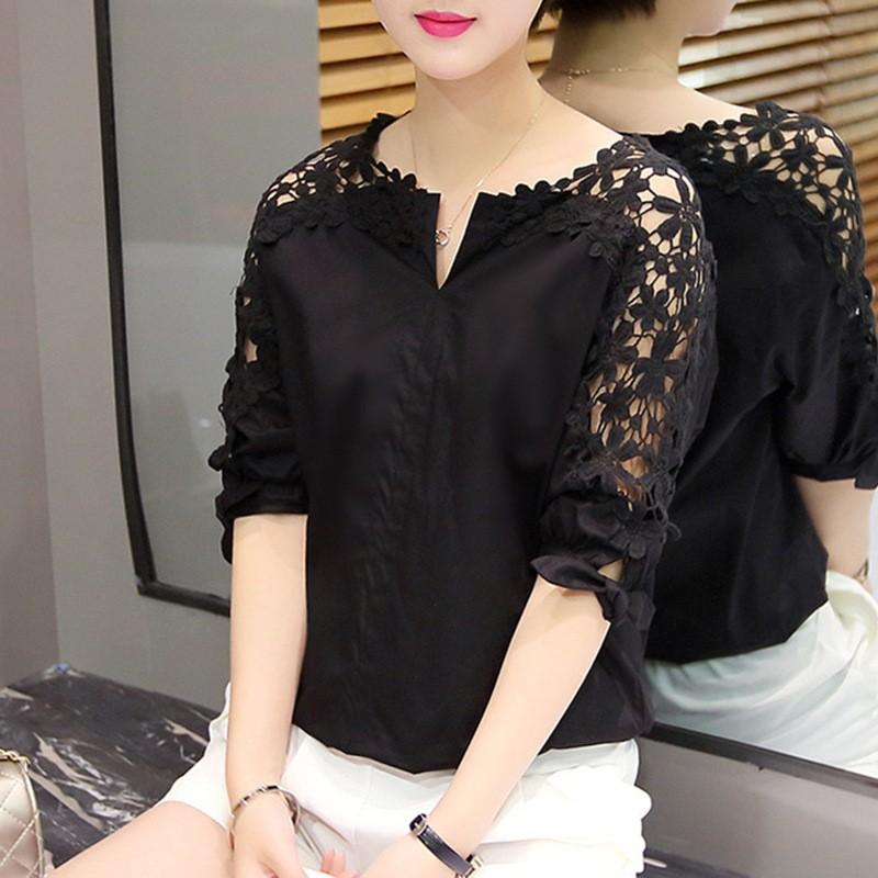 

Summer Off Shoulder Shirt Plus Size Women s Loose Korean Version Silk Top Shirt Lace Base Shirt S чёрный