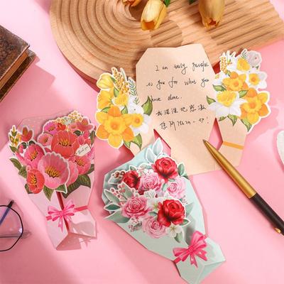 Carte Postale Fleurs 3D Merci Loisirs Créatifs Tournesol/Rose/Œillet Bouquet de Fleurs Carte de Vœux DIY Exquis Floral Cartes d'Anniversaire
