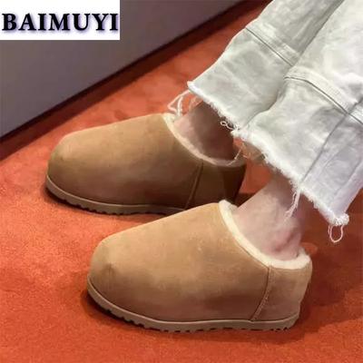 Fashion Flats Fur Women Ankle Snow Boots Suede Shoes 2025 Trend Short Plush Casual Slippers Chelsea Boots Winter New Sport Mujer Botas