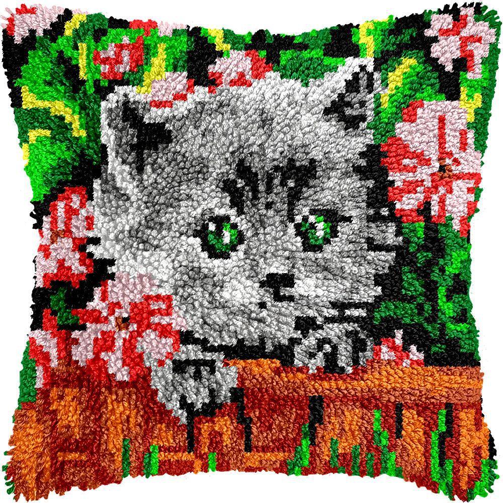 Latch Hook Pillow Case Rug Sewing Set with Pre-Printed Pattern DIY Crochet Yarn Embroidery Needlework Craft Kits Home Decor