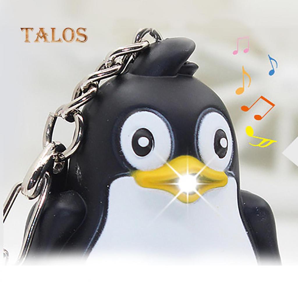 Cute Animal Penguin LED Light with Sound Key Chain Key Ring Torch Xmas Gift Suspension Trinket