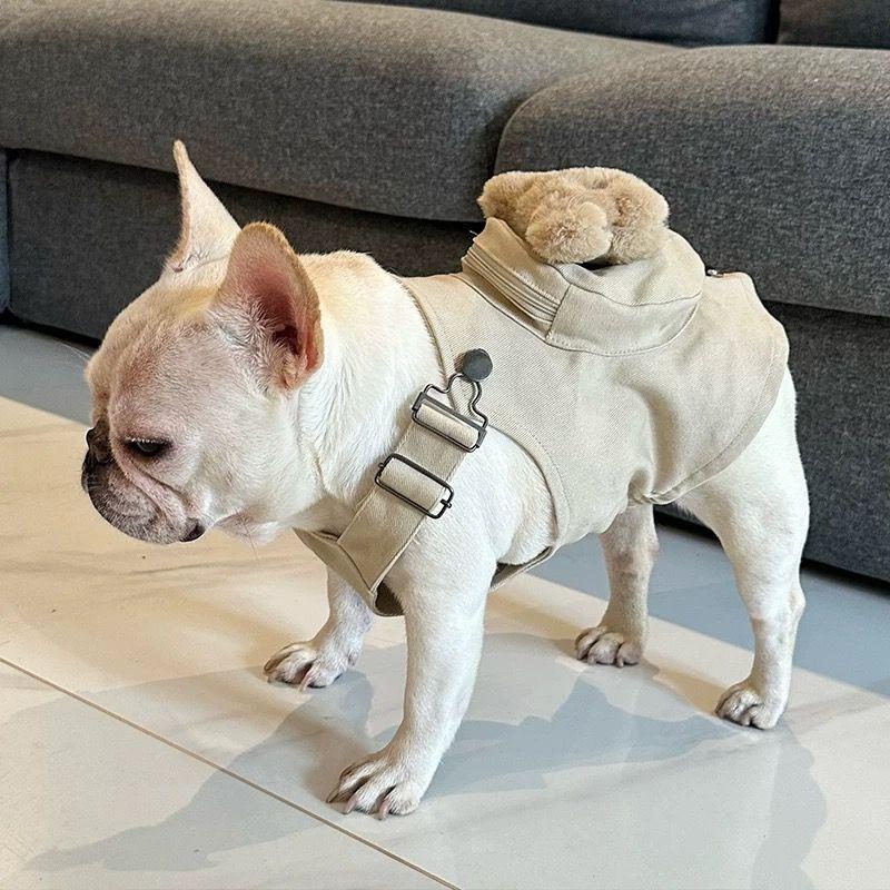 

Autumn and winter new French bucket bulldog clothes Pomeranian cute bear backpack shoulder strap vest sweater funny trend XXL Chest 67 Back 48 About 28-17.5 kg