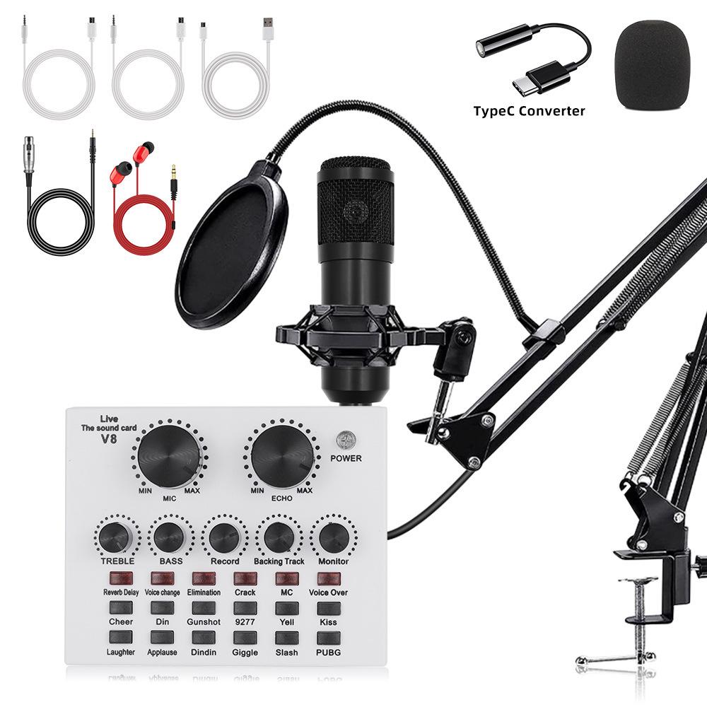 Custom Condenser Microphone & Sound Card Set for Podcasts, Live Broadcasts & Computer Use (v8)